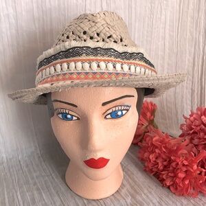 EXPRESS womans wicker tan fedora Aztec Southwest look beige one size NWT